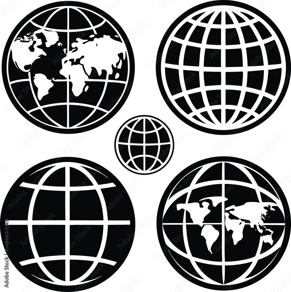 Poster a simple vector globe icon shows the worldwide planet earth as a round symbol of global business and