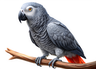 Congo grey parrot bird illustration isolated on white background PNG