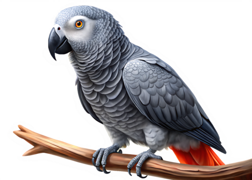 Congo grey parrot bird illustration isolated on white background PNG