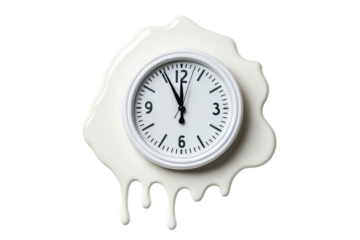 PNG Melting clock drips white paint on clean surface