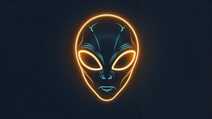 Naklejka premium Alien head line art glowing in the dark on plain dark background
