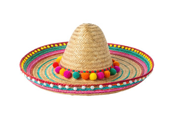 PNG Colorful mexican sombrero with pom poms and stripes on black background