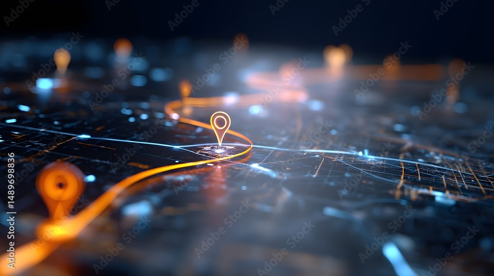 Poster futuristic tech roadmap with bright navigation markers