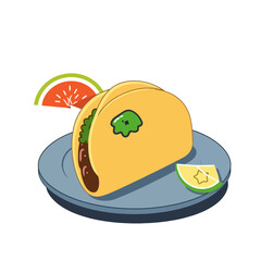Delicious cartoon taco with lime and watermelon
