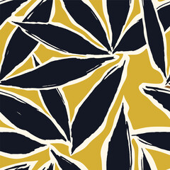 Abstract leaves hand-drawn brush strokes seamless pattern.