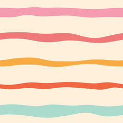 Modern minimal Colorful wavy stripes vector seamless pattern.