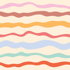 Modern minimal Colorful wavy stripes vector seamless pattern.