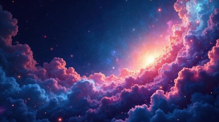 Celestial Dreamscape A Vivid Panorama of Illuminated Clouds and a Starry Sky