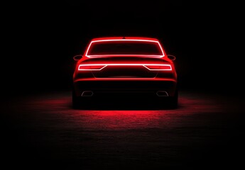 Naklejka premium Sleek Red Illuminated Car Silhouette on Dark Background
