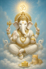 Divine blessings lord ganesha artwork spiritual realm digital illustration serene atmosphere front view cultural significance