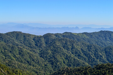 Fototapeta premium Distant Mountains and Forest with Trees and Sky in Northern Thailand.