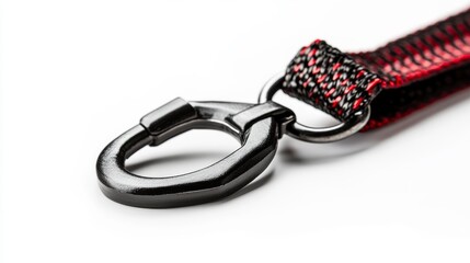 Naklejka premium Close-up shot of a metal clip attached to a stylish leash. This image highlights the sleek design and durability of modern pet accessories. Perfect for product showcases. Generative AI