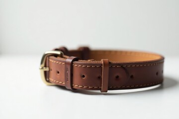 A handcrafted brown leather belt with brass buckle, showcasing meticulous saddle stitching and high-quality materials, perfect for everyday wear or formal occasions.