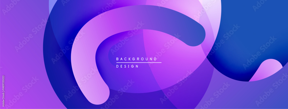 Poster abstract fluid shapes overlap, creating vibrant purple, blue gradients. modern design suggests movem