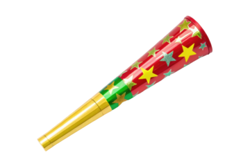 PNG Colorful party horn with stars on black background