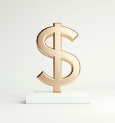 Obraz premium Golden Dollar Sign Sculpture on White Background in Minimalist Style