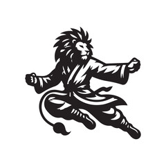 Kung Fu Lion Mascot Logo – Jumping Martial Arts Animal Vector