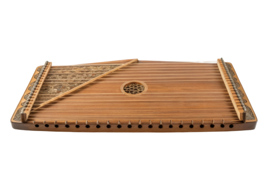 PNG Traditional wooden string instrument with intricate carved designs