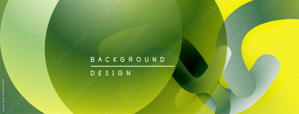 Poster Abstract background features overlapping green, yellow shapes. Smooth gradients create modern design, simple composition.