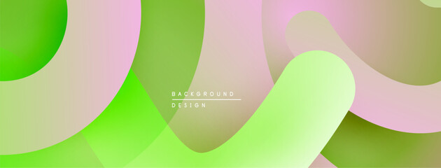 Abstract colorful background. Overlapping rounded shapes create dynamic visual effect. Soft gradients, pastel tones dominate composition.