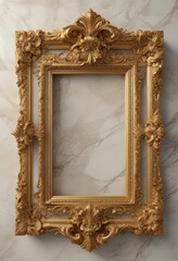 Ornate golden frame, intricate carvings on luxurious marble ,  royal,  rococo,  shadow