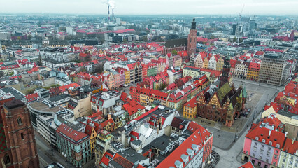 Aerial view of Wroclaw old town buildings