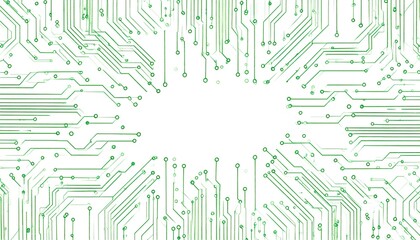 Intricate green circuit board design on white background.