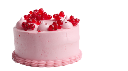 a pink cake with red berries on top