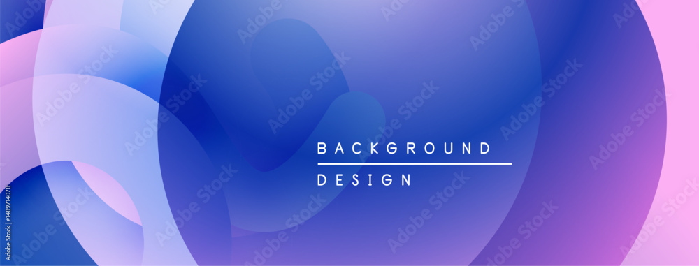 Poster Abstract fluid shapes blend purple, blue, pink hues. Modern design creates soft gradient background. Text reads background design.
