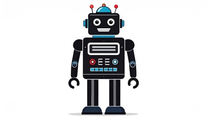 Fototapeta premium Cartoon robotic character with square head and cylindrical body design