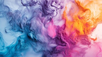Fototapeta premium Colorful powder bursts against white. It's an abstract, frozen moment of vibrant powder, like the Holi festival. 