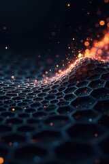Abstract Hexagonal Grid with Glowing Particles, a Technological and Futuristic Background Image