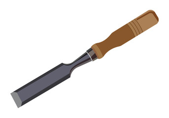 Wood chisel tool with wooden handle isolated on white background flat design