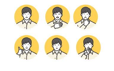 男性のいろいろな表情の素材セット