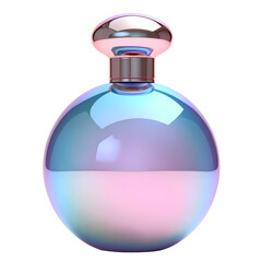 Obraz premium Iridescent perfume bottle with a round shape and a silver cap isolated on a black background isolated on transparent backgruond