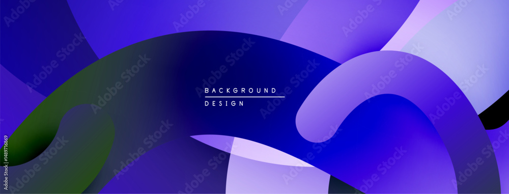 Poster abstract fluid shapes, vibrant purple hues dominate design. gradient transitions create depth, moder