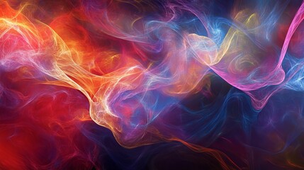 Fototapeta premium Strong smoke and fog with bright red, blue, and purple colors. A lively and bold abstract background. 