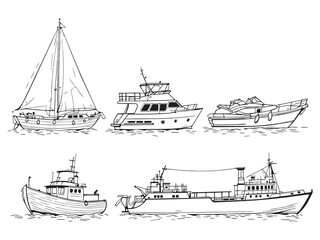 Obraz premium Boat line art vector illustration