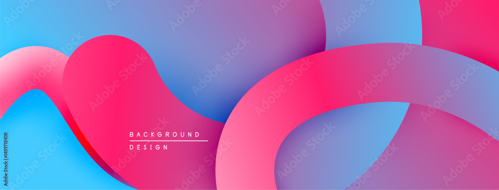 Poster abstract fluid shapes overlap, creating vibrant pinks, blues, purples. smooth gradients suggest dept