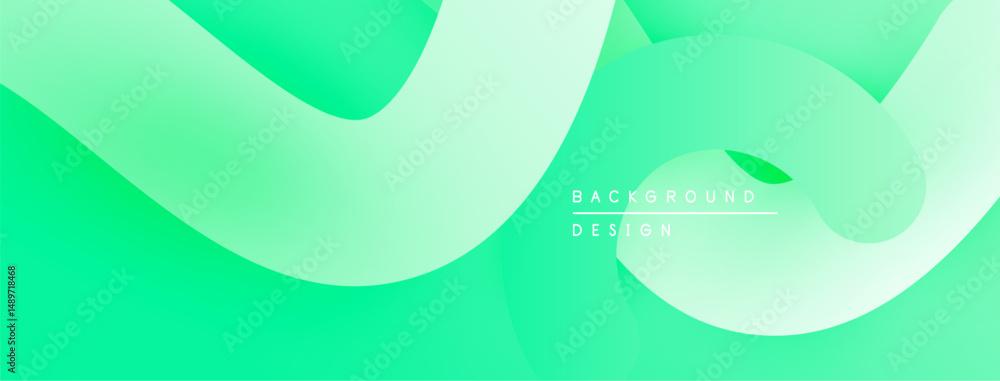 Poster Abstract green background. Smooth shapes overlap creating dynamic visual effect. Minimalist design with text element.