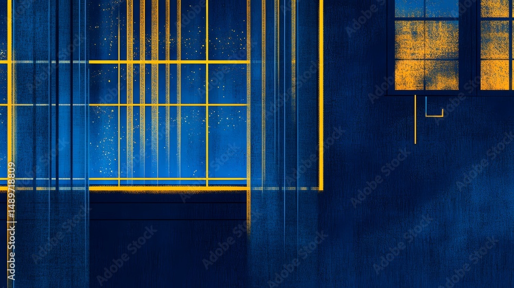 Poster abstract design of windows with yellow lines.