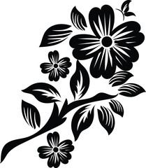 Elegant Black and White Floral Branch Design with Butterfly