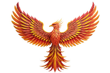 Fototapeta premium PNG Vibrant fiery phoenix with outstretched wings on black background