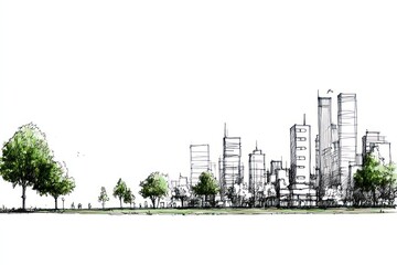 Naklejka premium Cityscape sketch with park