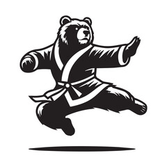 Martial Arts Bear Logo – Powerful Jump Kick Mascot Vector Design