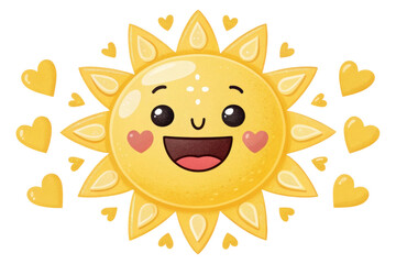 PNG Cute smiling sun with heart shapes and cheerful expression
