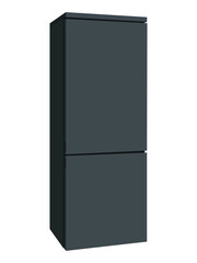 Modern dark grey refrigerator with top freezer isolated on white background