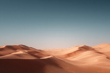 Naklejka premium capture soothing essence of uzbekistan vast desert landscape with rolling sand dunes under clear blue sky