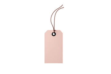Blank peach colored tag with brown string isolated on trasparent background