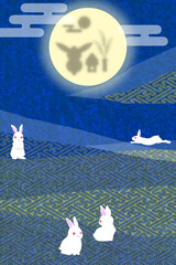 月見ウサギたちの和風文様縦長背景